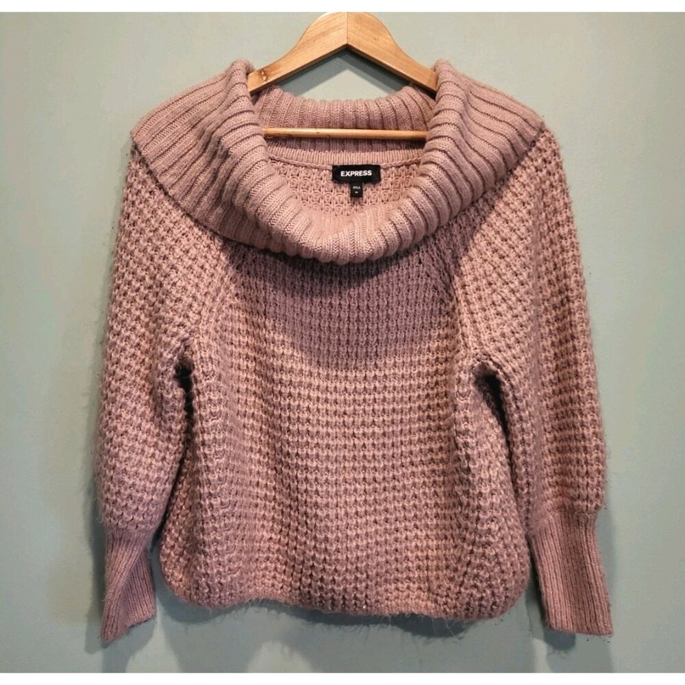 Muted Pink Chunky Knit Cowl Neck Crop Sweater Express Sz M